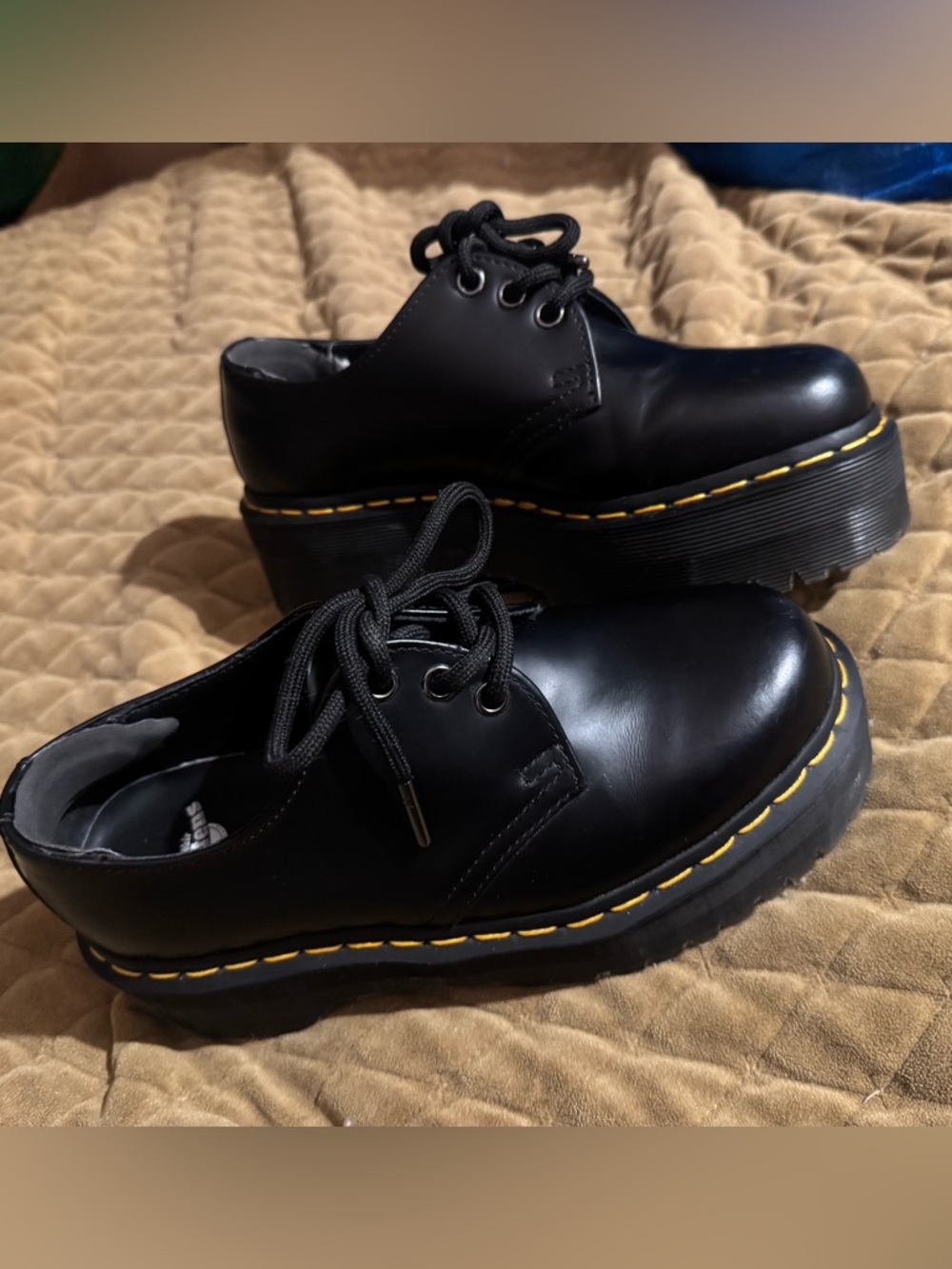 Doc marten, 1461 quad Black Platform Lace-Up w Yellow Stitching size 37, women 6